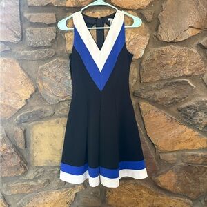 H&M Black Mini Dress with Blue and White V-Neck Accents